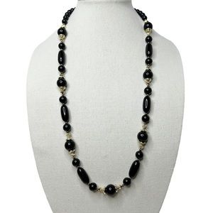 Classy & Elegant Beaded Necklace Black With Gold Tone Accents
